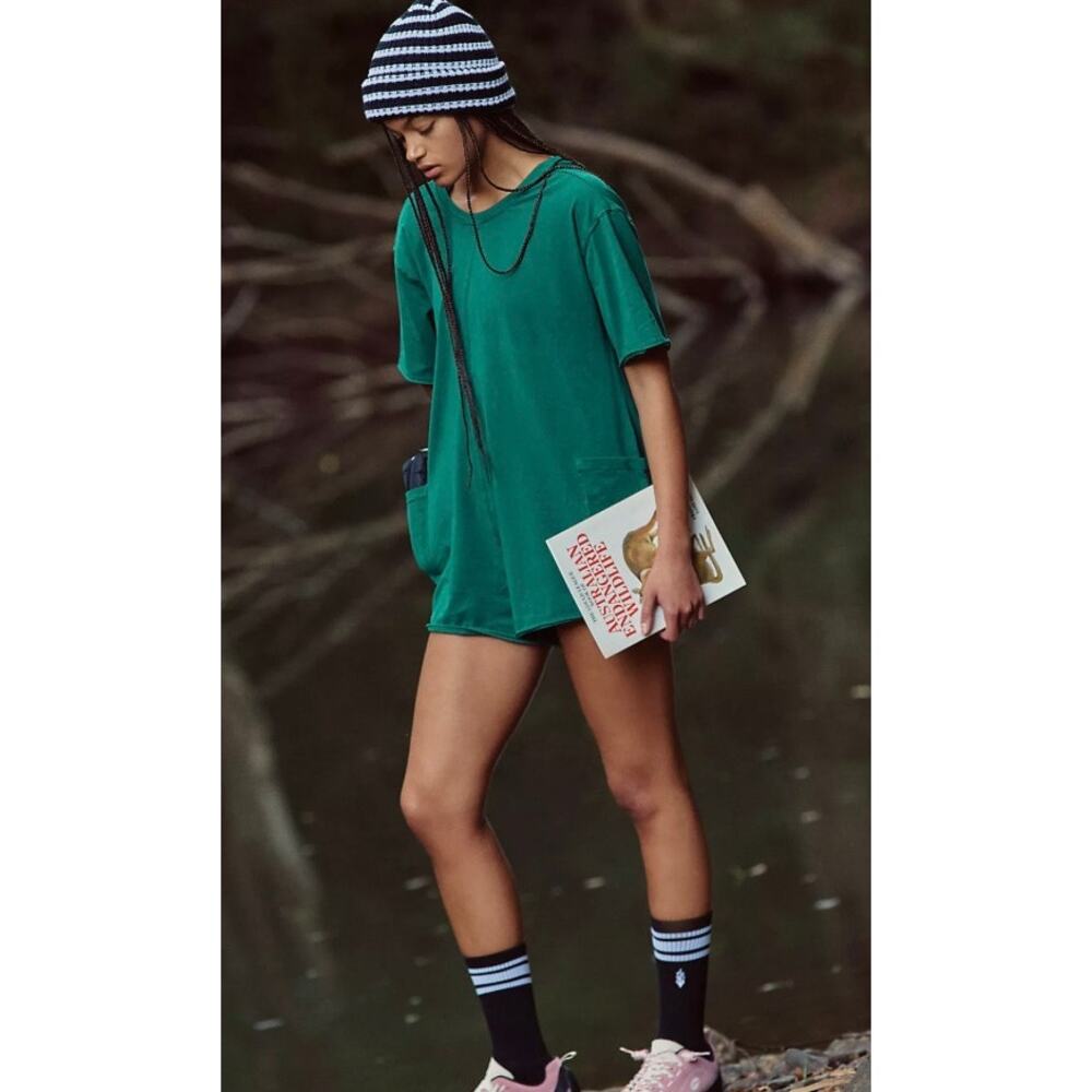 Free People Movement Hot Shot Tee Romper in Heritage Green SX XS